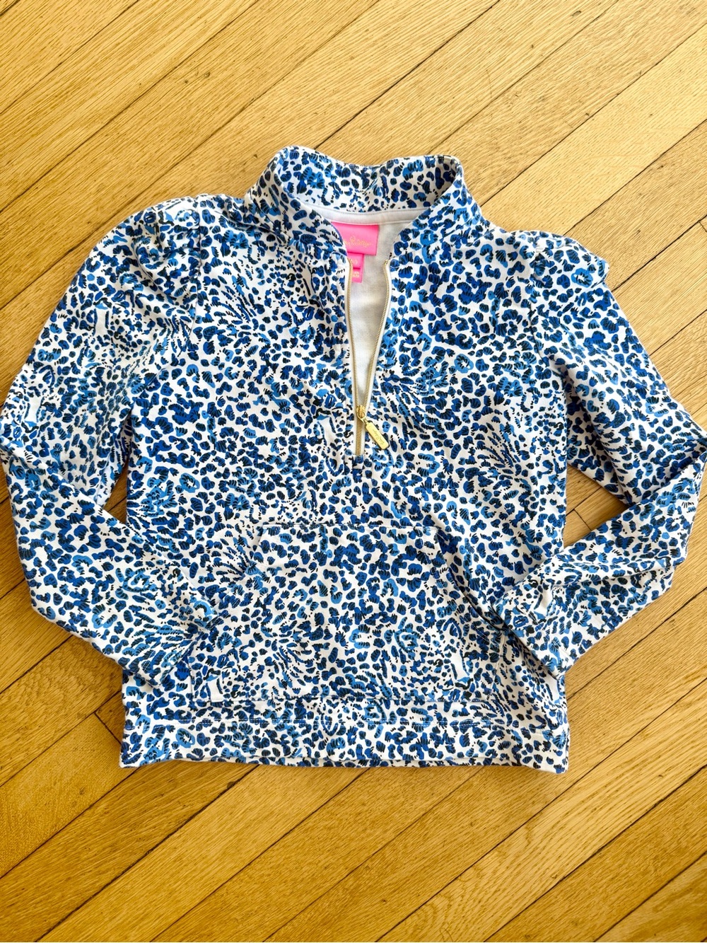 Lilly Pulitzer Blue Leopard Pullover Zip Sweatshirt